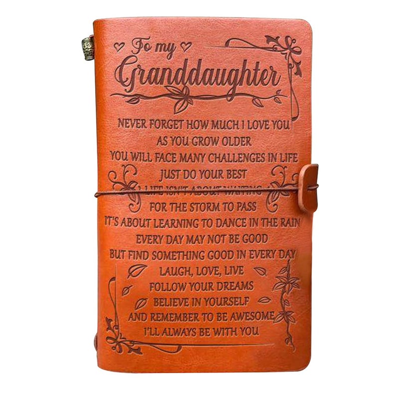 bouti1583 Grandma to Granddaughter Leather Journal - Laugh - Love - Live 7.88"x4.7"Writing Notebook - Embossed Vintage Refillable Writing Journal for Christmas,Birthdays - Image 1
